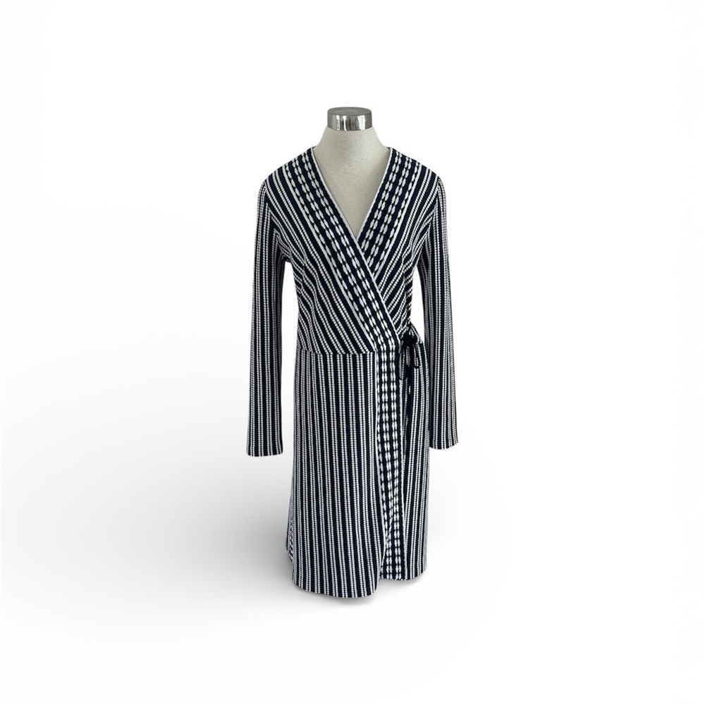 Tory Burch Navy Oxford White Striped Wrap Dress Size L Office Work Chic